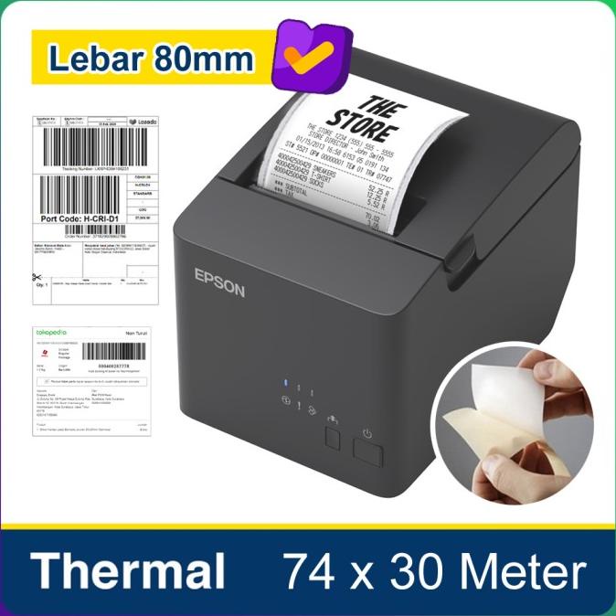 

LABEL STICKER THERMAL 80 X 30 M PRINTER CASHIER EPSON TM-T82 MOKA POS