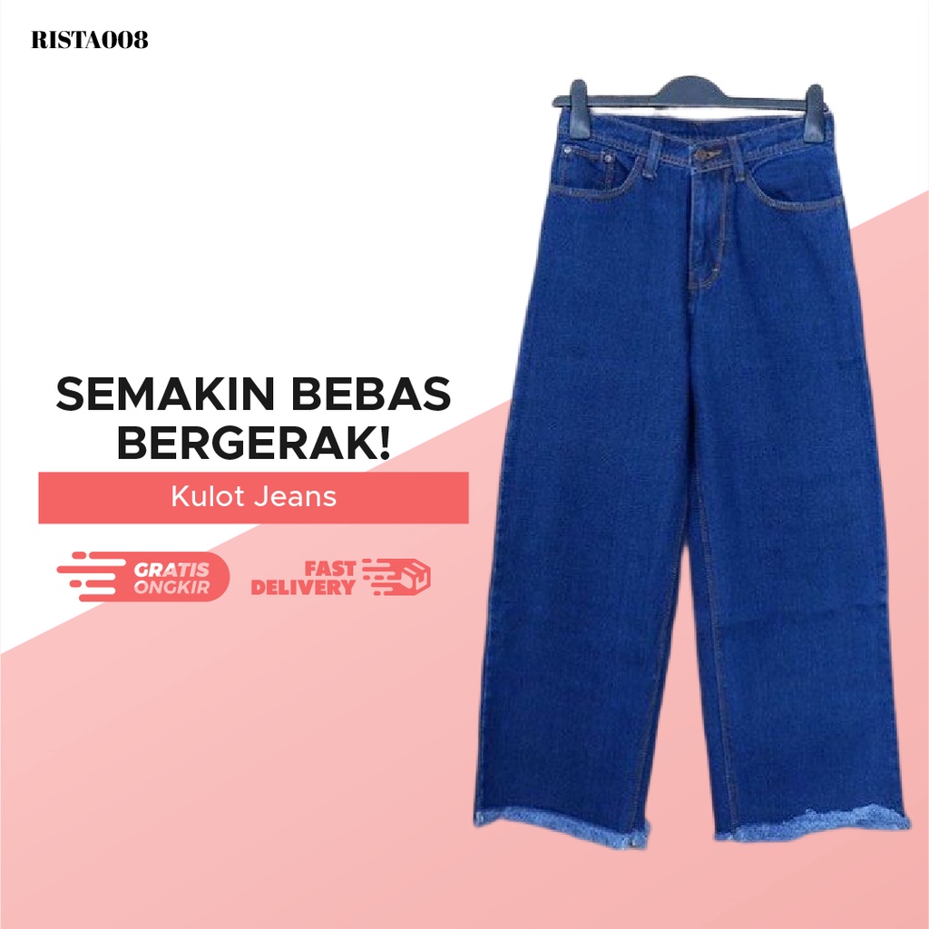 Kulot Jeans Rawis Highwaist Pants Bawahan Cullotes Celana Panjang Wanita Kekinian