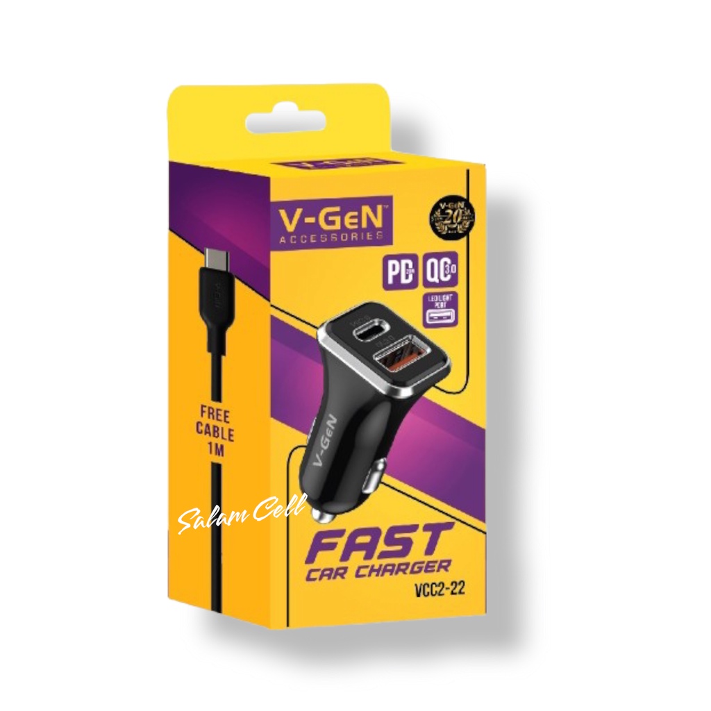 Charger Mobil/Motor V-Gen VCC-22 Fast Car Charger 38W Original Vgen Garansi Resmi