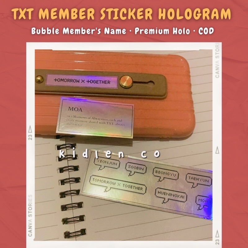 sticker hologram txt ♡ stiker holo member yeonjun soobin beomgyu taehyun hueningkai moa tomorrow c together