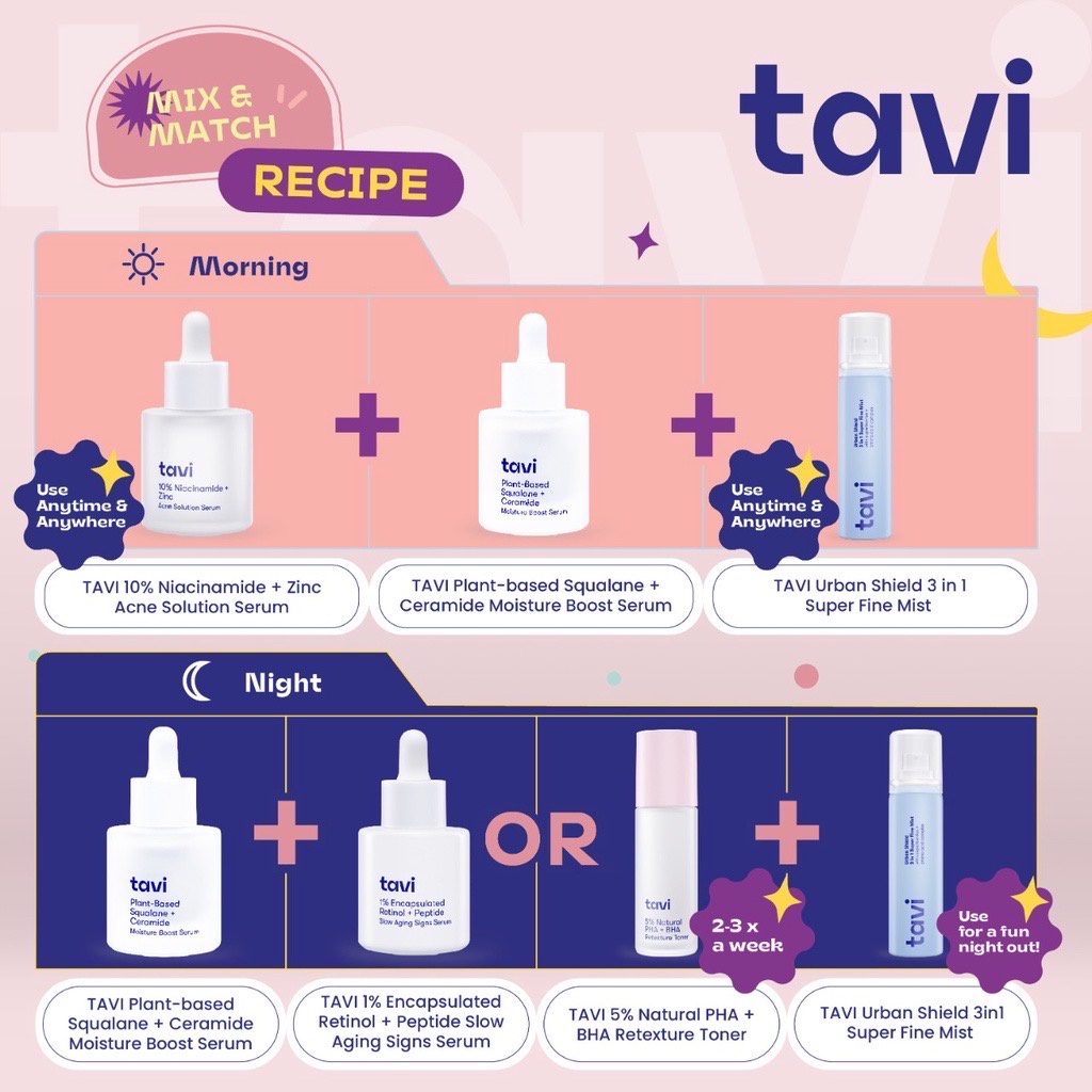 TAVI Face Serum Indonesia / Serum Wajah / 1% Encapsulated Retinol Peptide Slow Aging 10% Niacinamide Zinc Acne Solution Plant-Based Squalane Ceramide Moisture Boost / Brightening Acne Anti Aging Moisturizer / Skincare Treatment Perawatan Kulit Muka Series