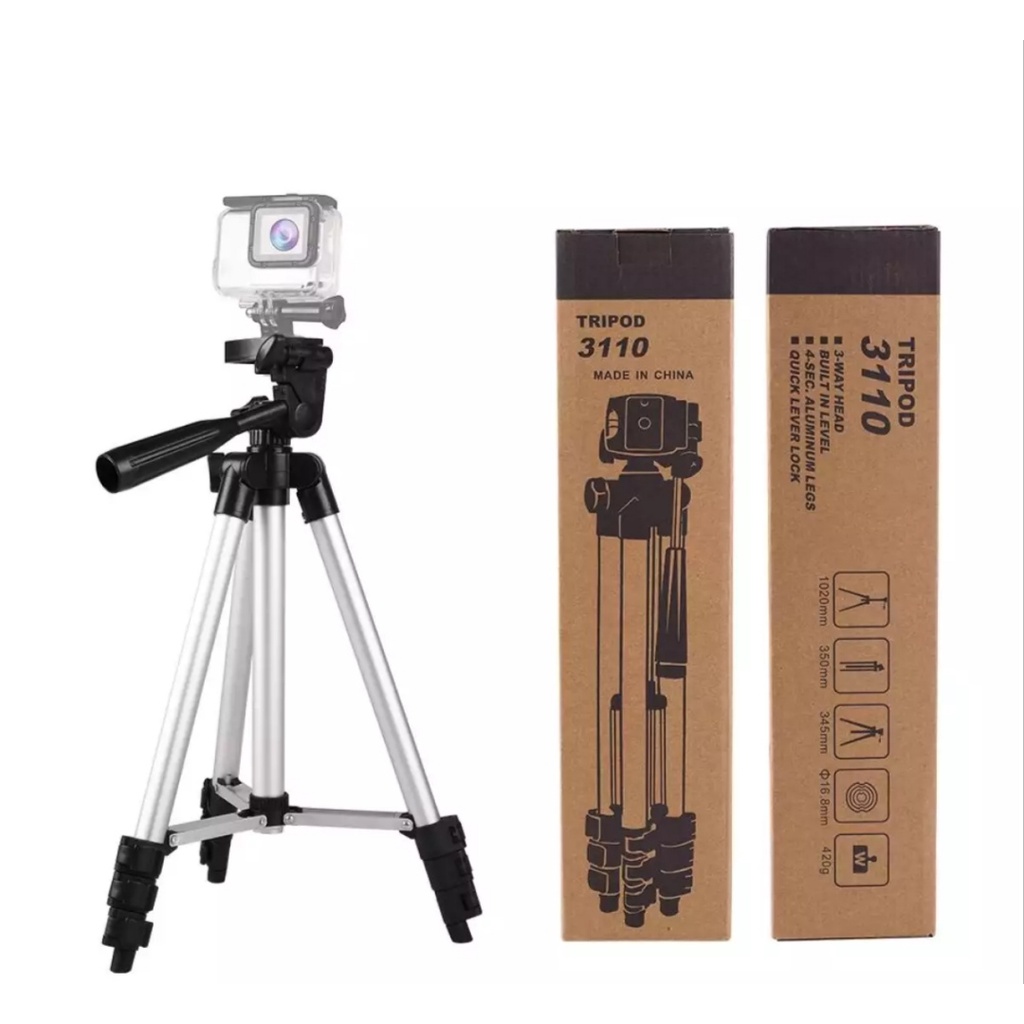 Tripod TF Camera&amp;Handphone 1 Meter 3110 Bahan Aluminium + Holder U &amp; Sarung-Tripod Stainless with 3x Extend Leg - Suite For Smartphone &amp; Camera+Free Holder U