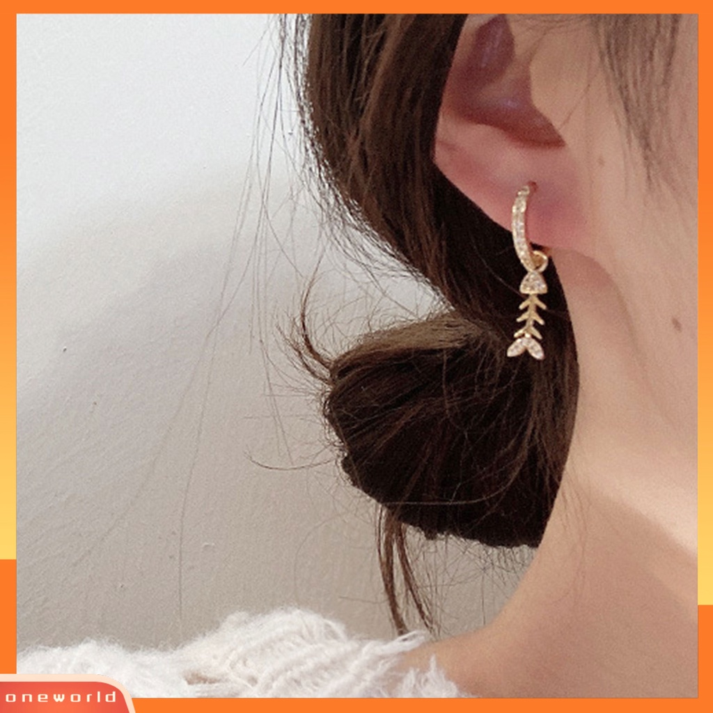 [WONE] Fishbone Earrings Elegan Aksesoris Murah Meriah Wanita Fishbone Menjuntai Earrings Untuk Hadiah Pesta Liburan