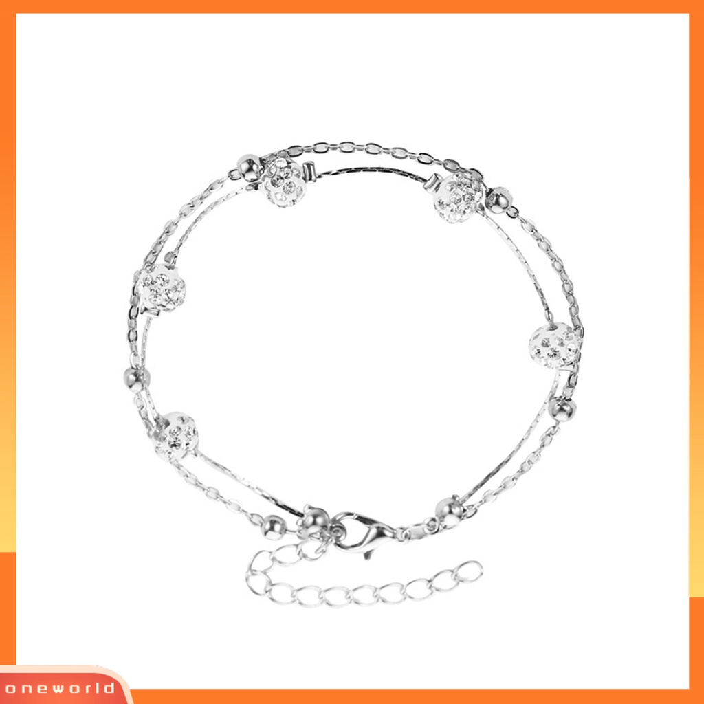 [WONE] Berlian Imitasi Bola Berlapis Ganda Wanita Gelang Kaki Alloy Beads Adjustable Rantai Anklet Aksesoris Kaki