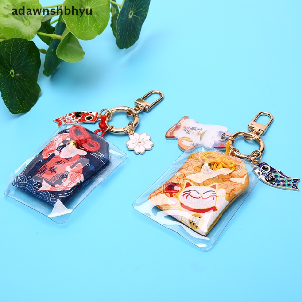 Adawnshbhyu 1X Omamori Maneki Neko Penghilang Kemalangan Lucky Key Holder Gantungan Kunci Gantungan Kunci Hadiah ID