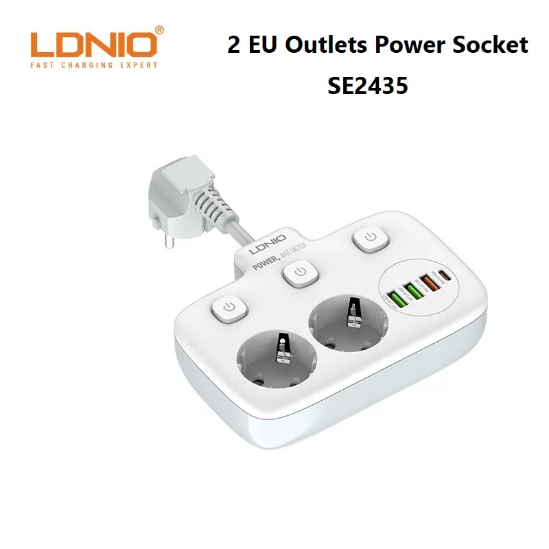 LDNIO SE2435 - Colokan Listrik 2 Lubang dengan USB-A dan USB-C PD 20W - Colokan Listrik Paling Praktis dari LDNIO