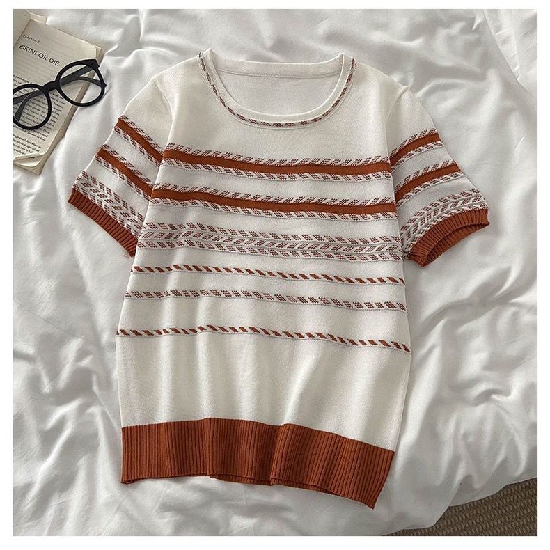 baju atasan wanita/lengan pendek stripe crop top/korean style import kekinian kaos pendek