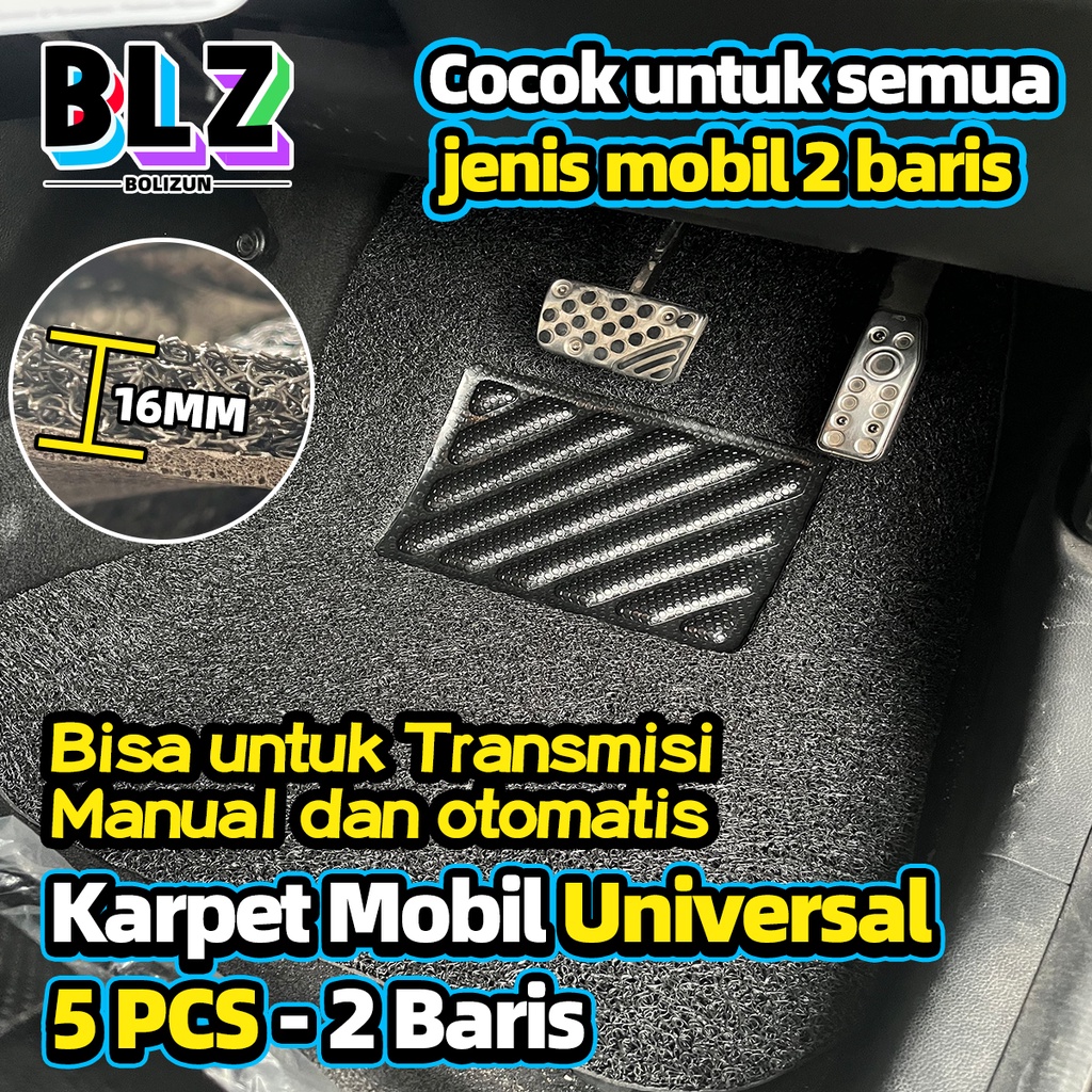 Bolizun Karpet Mobil 5 Pcs 2 Baris Universal pvc mie bihun Penebalan 16MM/ Universal bisa diaplikasikan ke semua mobil