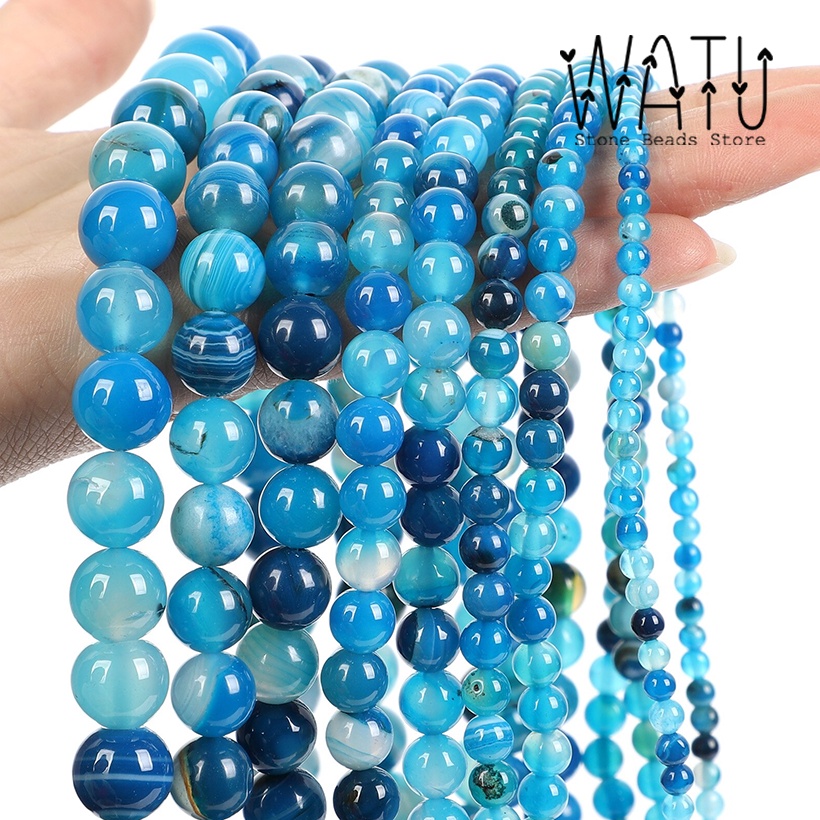 Manik Batu Alam Blue Stripe Agate Bahan Aksesoris Gelang