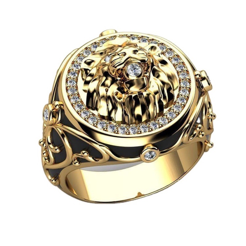 Vintage Hip Hop Fashion Pria Zirkon Singa Cincin Aksesoris Perhiasan Pesta