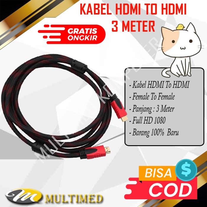 Kabel HDMI TO HDMI Panjang 3 meter