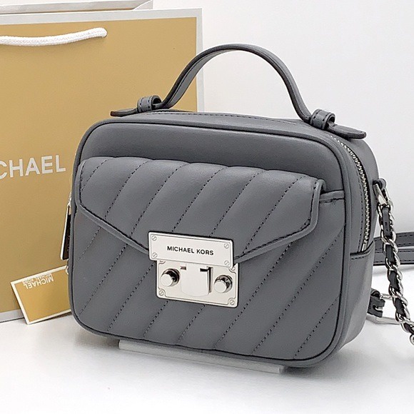 Mk Rose Small Top Handle Crossbody Quilted Heather Grey