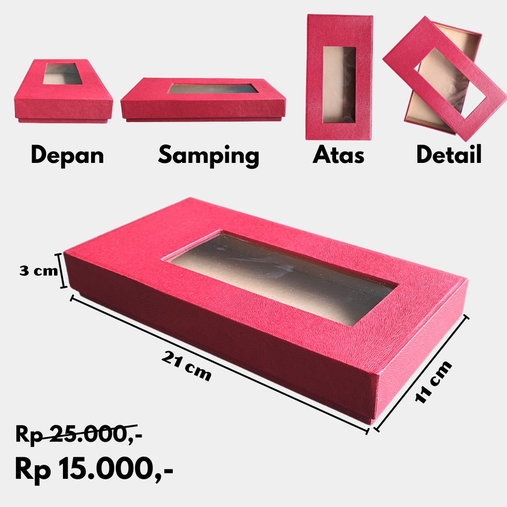 

Kotak Hadiah Elegan Buka Tutup - Warna merah muda, Ukuran 21x11x3 cm, dilengkapi Aksesoris Mika