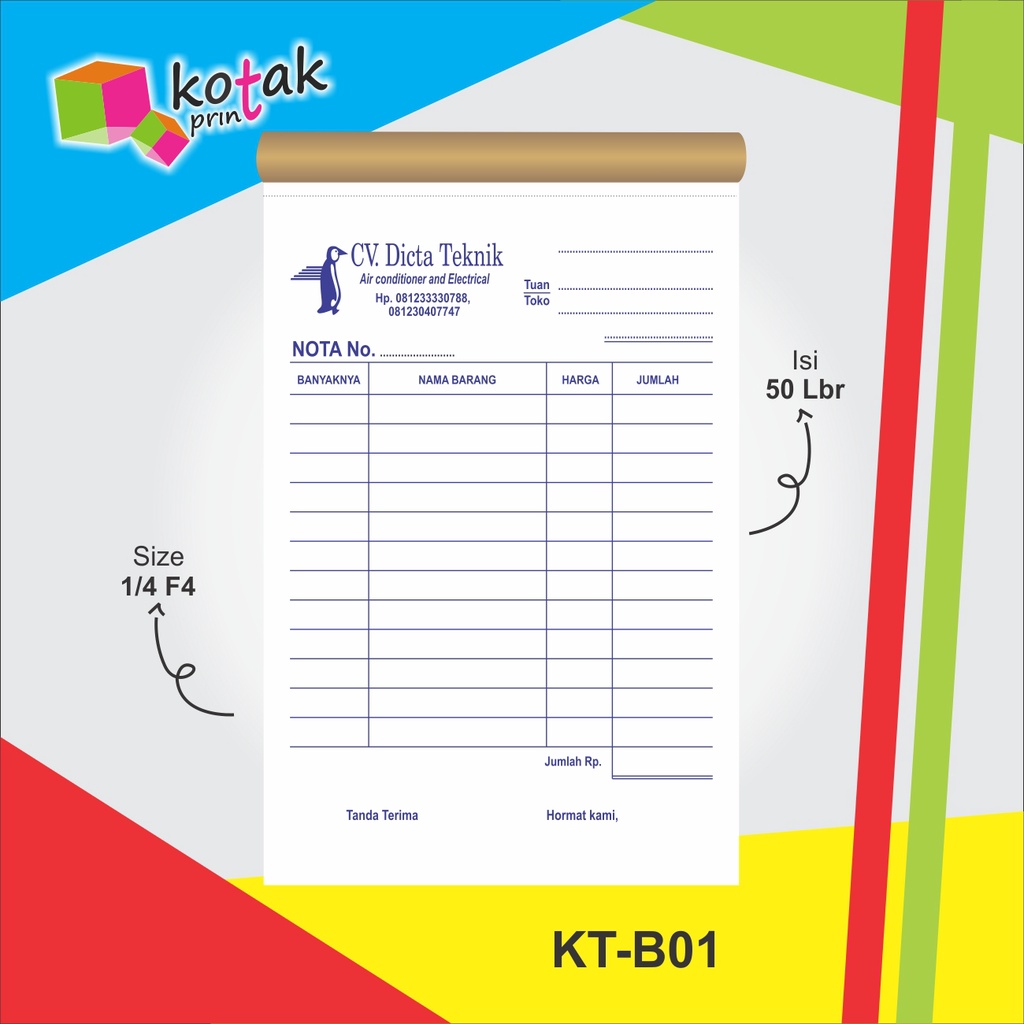 

Cetak & desain Nota 2ply Rangkap 2 10.5X16CM