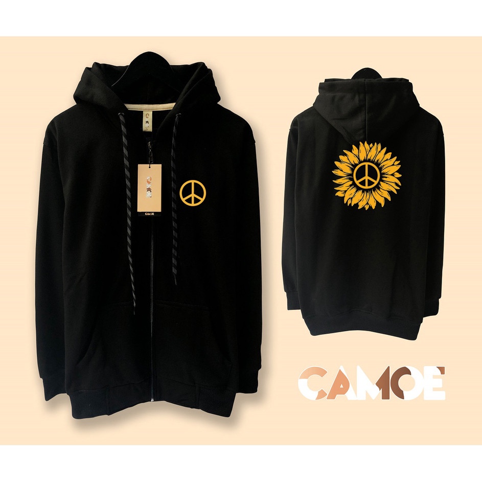 Jaket Hoodie Zipper CAMOE Peace Sunflower Logo