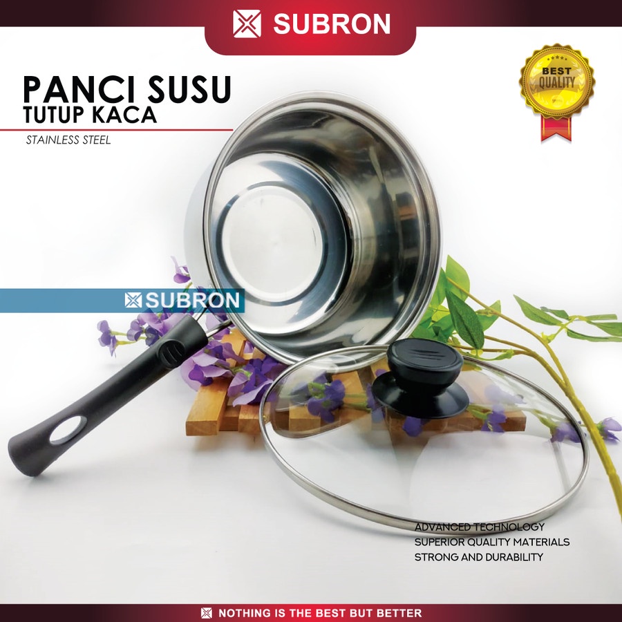 Panci susu milk pot 16cm 18cm 20cm tutup kaca stainless steel - SUBRON