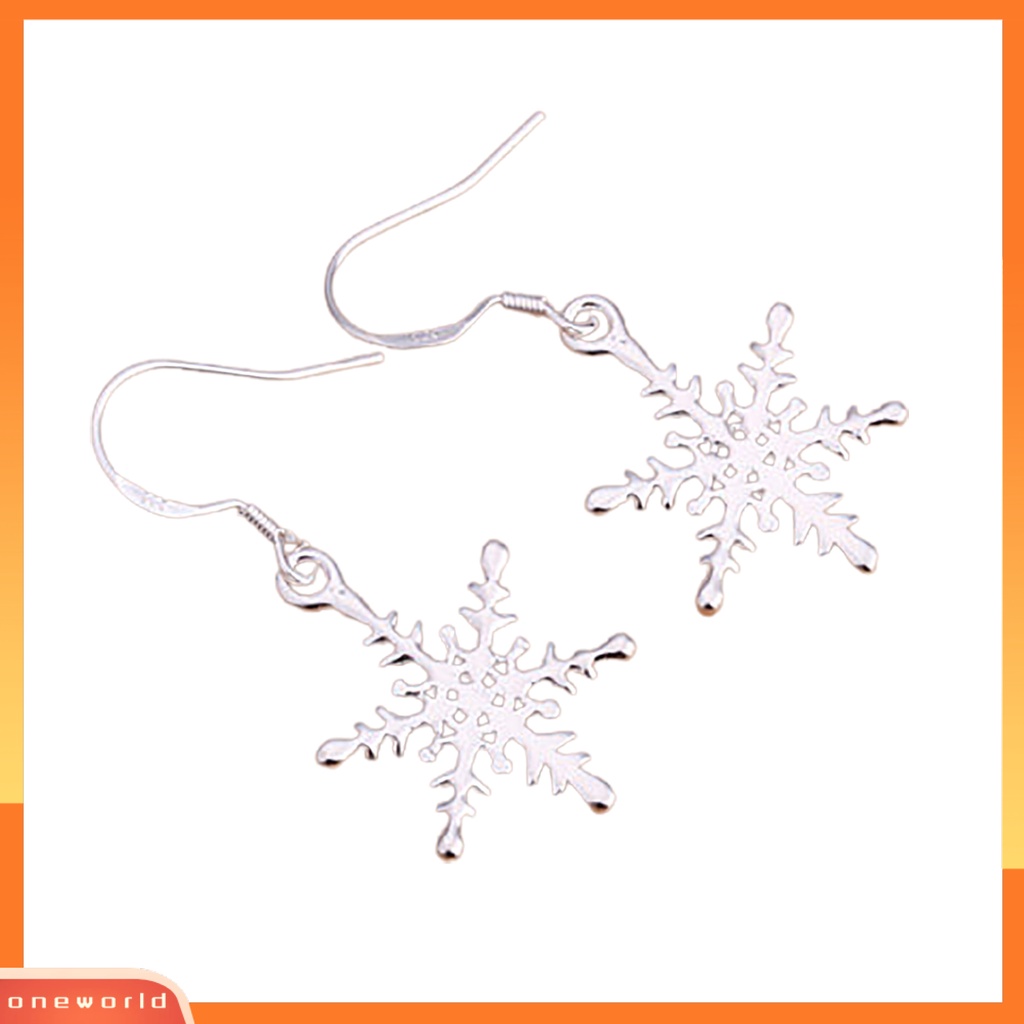 [WONE] 1pasang Anting Desain Snowflake Gaya925 Lapis Perak Wanita Anting Kait Untuk Natal