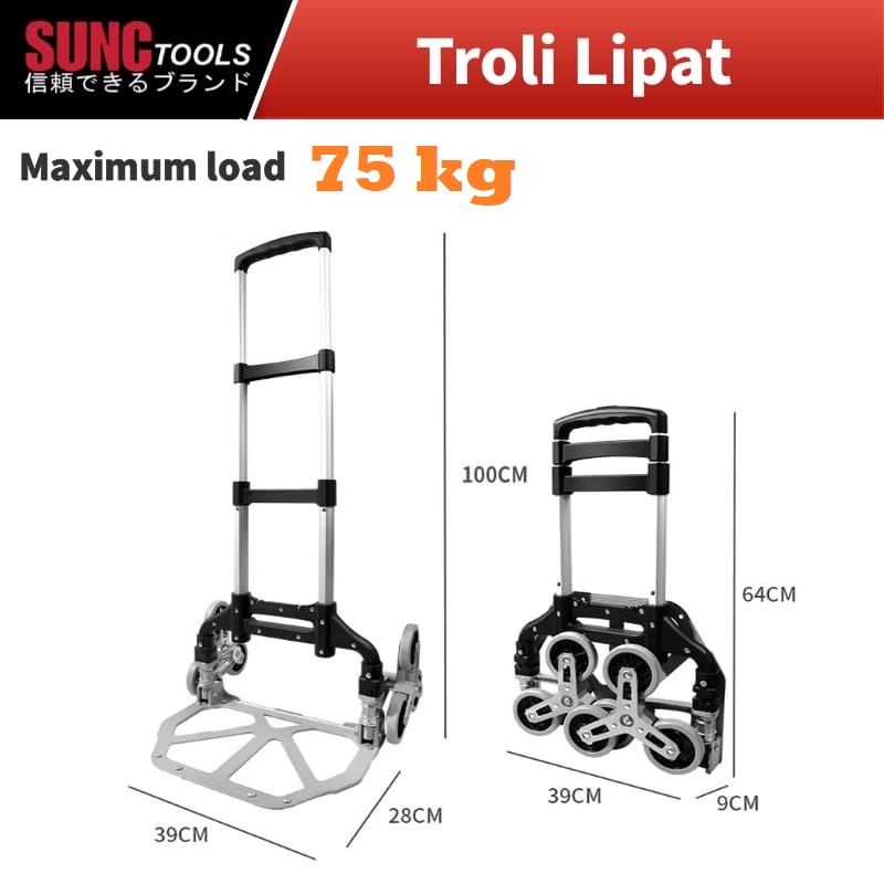 MULTIFUNCTION FOLDED TROLLEY / TROLI LIPAT 6 RODA TROLY ALUMINIUM 75KG NAIK TANGGA