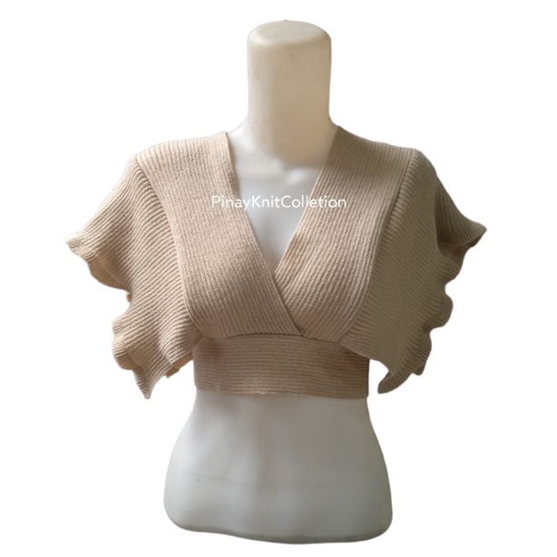 Atasan crop outer rompi rajut wanita/vest knit ruffle pinay