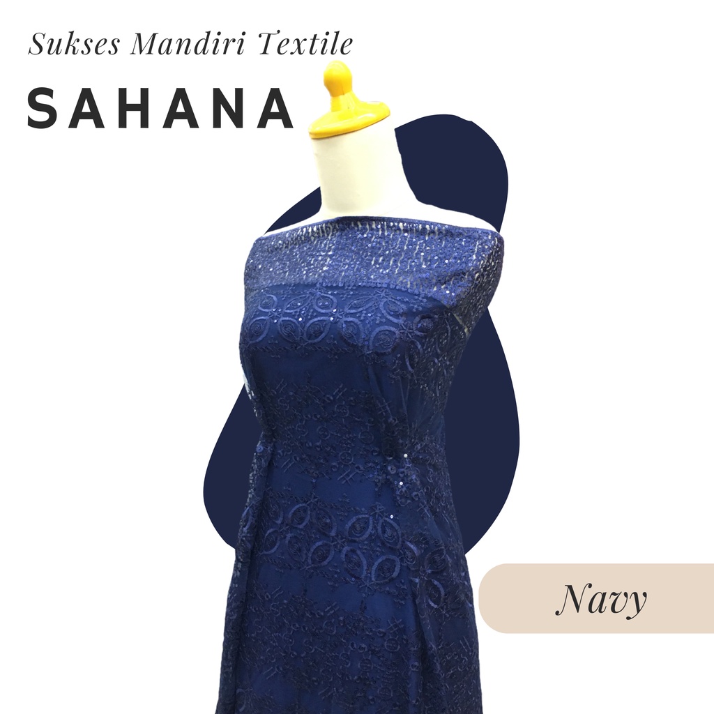[SAHANA] Brukat Tile Premium Mewah Sapto Warna Navy Biru | Harga ½ meter = 50 cm (Bahan Dress Brides