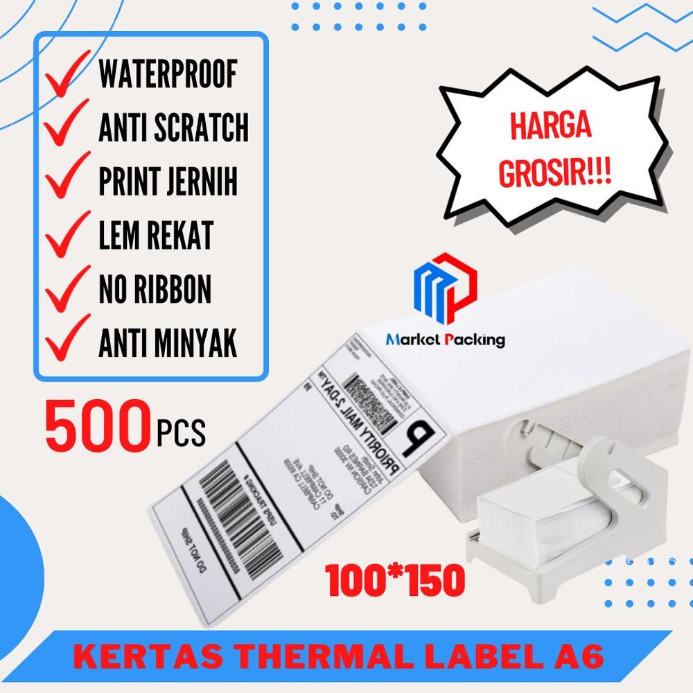 

KERTAS THERMAL LABEL STICKER 100X150 500PCS LIPAT BARE UKURAN A6 TERLARISS...,,,,,