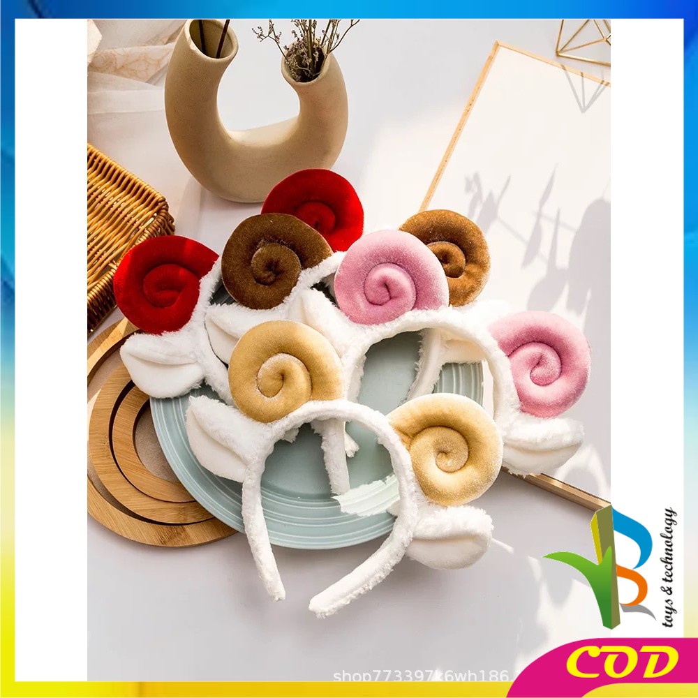 RB-C490 Bando Motif Tanduk Domba Lucu Bahan Lembut / Aksesoris Rambut Wanita / Bandana korea / Headband White Sheep Domba Aries Unik