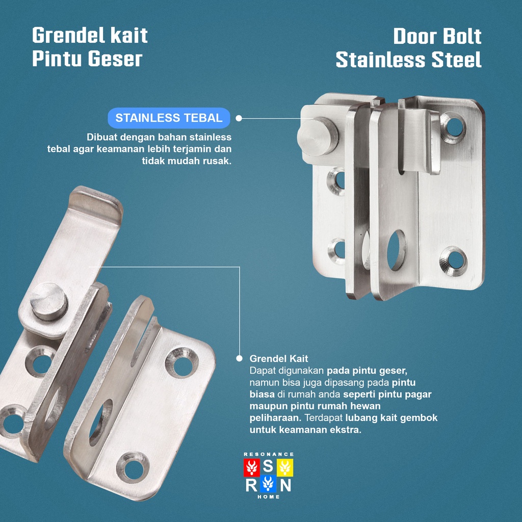 Grendel Kait Kotak Pintu Geser / Grendel Geser Stainless Tebal / Resonance Home