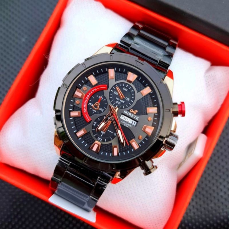 Jam Tangan Pria Mirete Sporty Import Terbaru Tali Rantai Tahan Air | Tanggal hari Aktif Model Analog Quartz | Free Box Free Batre Cadangan | Jam Tangan Pria Kekinian Terlaris | Jam Tangan Pria Mirete Original Bayar Di Tempat