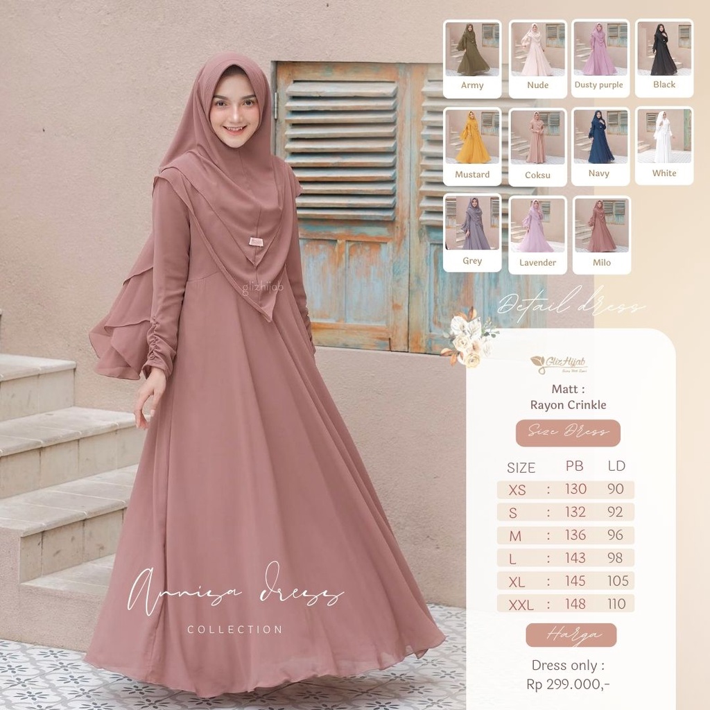GlizHijab | Annisa Dress Only | Bahan Cerutti Babydoll Gaun Muslimah Gaun Kondangan Syari Size XS - 