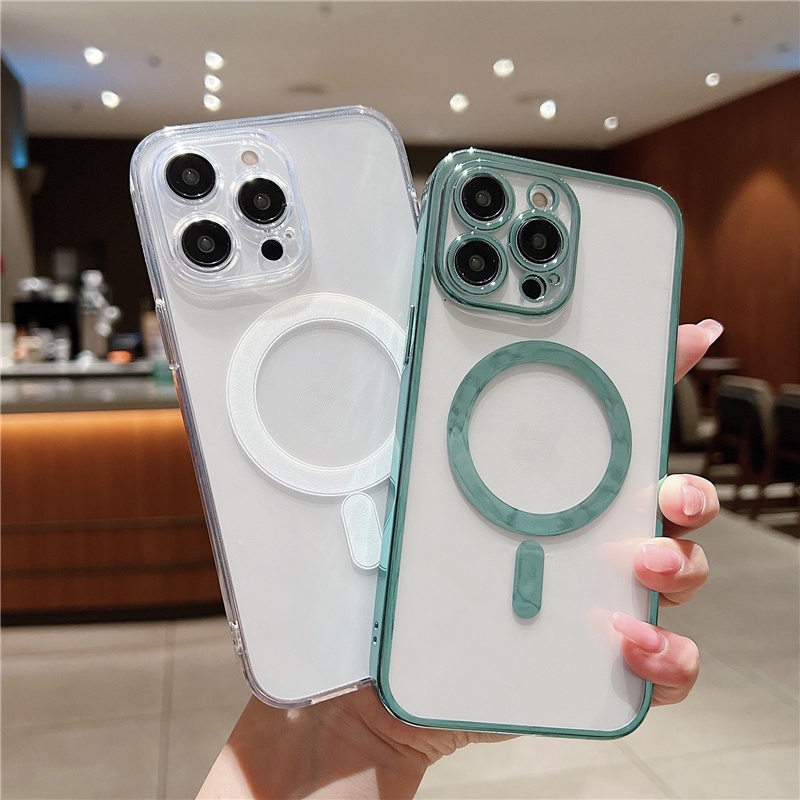IPHONE Luxury Wireless Charging Transparan Magsafe Cover Case Untuk Iphone14 13 12 11 Pro Max XR Xs X8 7 Plus SE2 Silikon Cover