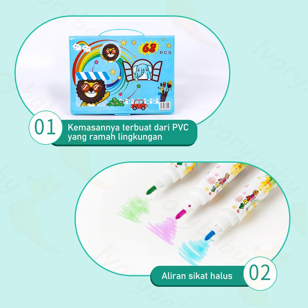 Ivorybaby Pensil warna set Crayon set 68pcs Krayon mewarnai anak Alat menggambar mewarnai