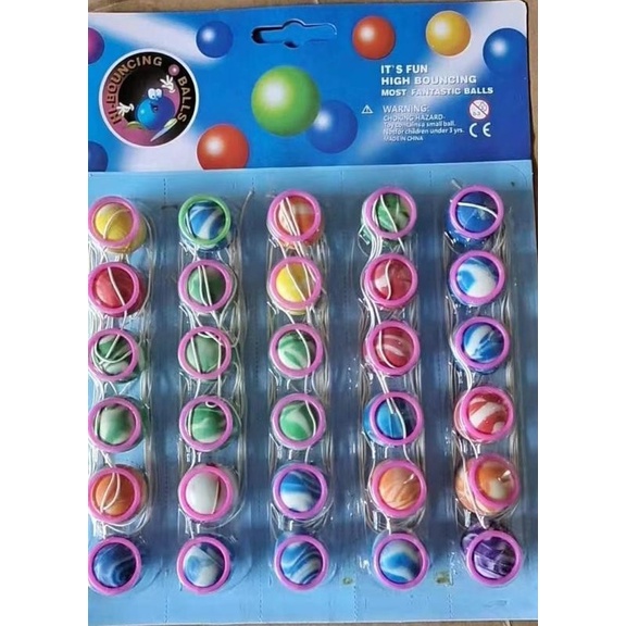 Mainan Anak Bola Yoyo Bola Bekel PinBall Bola Karet Pantul Warna Warni Bouncing Balls - isi 30 pcs