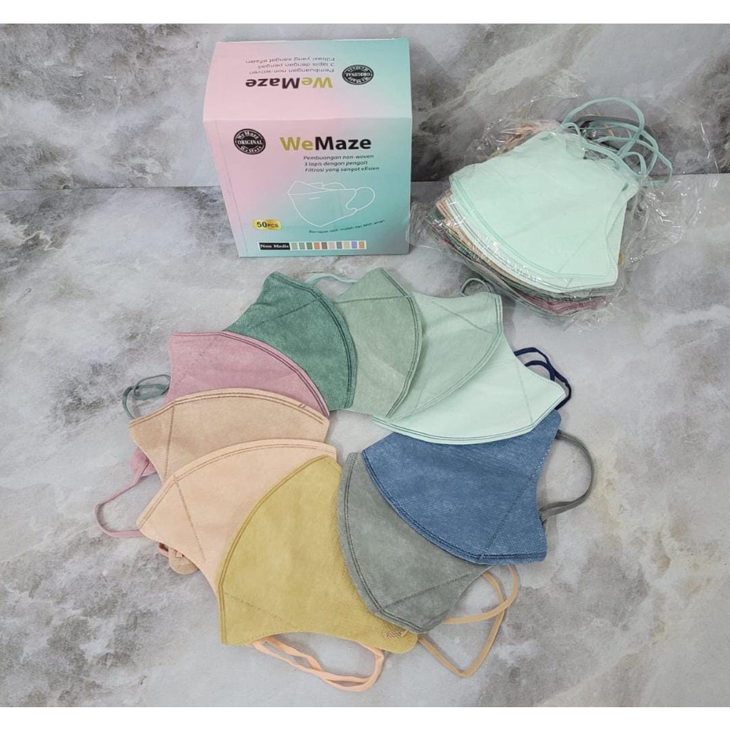 Masker Duckbill 3D Garis WE MAZE WE MASK Queen Mask King Mask Oxycare Hitam Putih Warna 3 ply  Isi 5