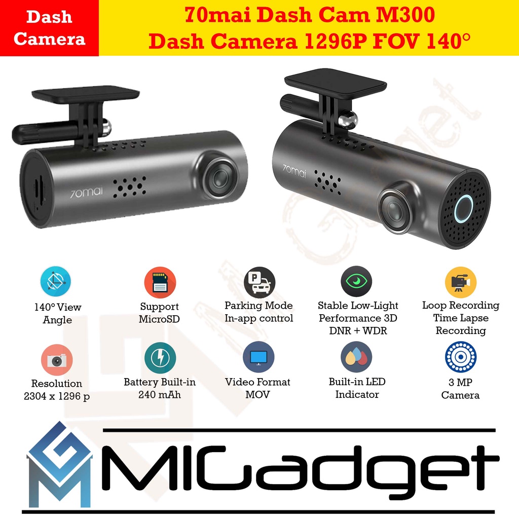70mai Dash Cam M300 Dash Camera 1296P FOV 140° Kamera Mobil