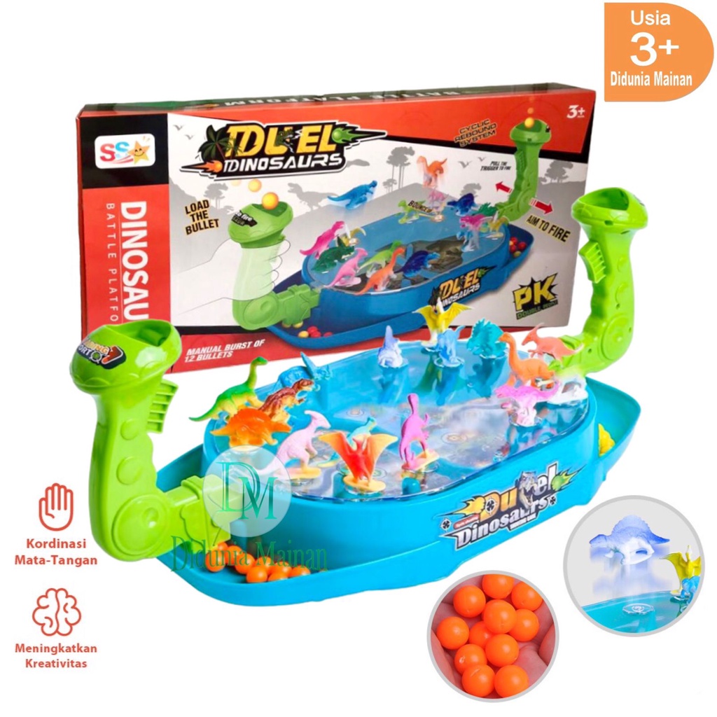 Mainan Dinosaurus Tembak Duel Dinosaur Ball Shooting Battle Board Game Set Anak Laki Laki Perempuan Dino Karet