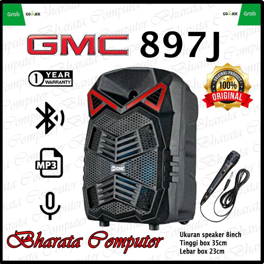 Speaker GMC 897J 8Inc Subwoofer Bluetooth Portable Free Mic Karaoke