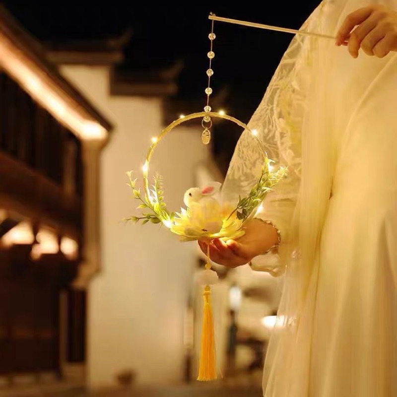 Delunashop_ACC lampu lampion imlek Lentera Led Portabel Bentuk Kelinci Bahan Kayu Gaya China Untuk Anak DIY Lantern Kids Activity Educational Toys Cute Rabbit Lanterns lamp teng long