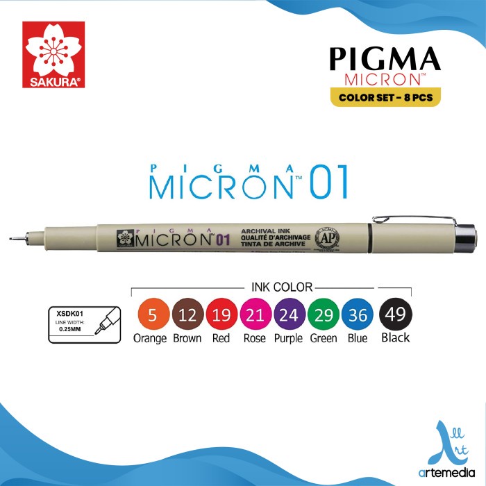 

Drawing Pen Sakura Pigma Micron Set 8 Color Pigment Ink Pulpen Gambar