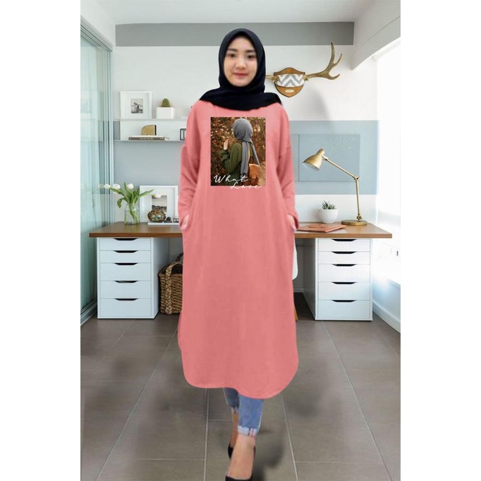 Tunik wanita DTF HIJAB WHAT / tunik murah / tunik kekinian / tunik panjang / tunik import / tunik jumbo