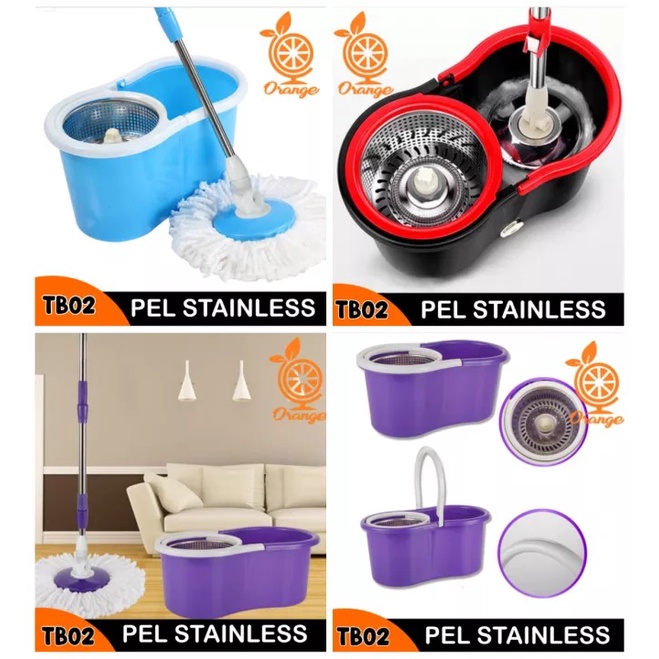 PROMO Spin Mop TB02 Stainless Alat Pel Putar Otomatis Tanpa Pakai Tangan Alat Pel Super Praktis-COD