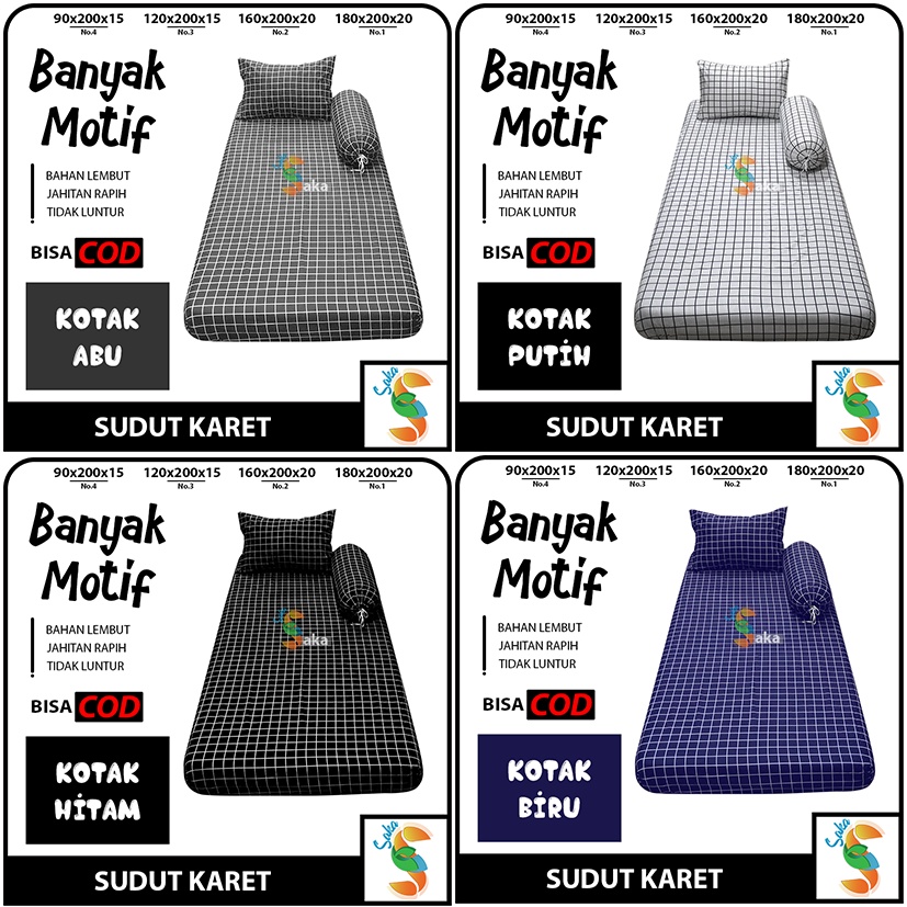 {PROMO SAKA} Seprei Karet Set Motif Kotak-kotak Ukuran No.3 (120x200x15cm) | Gingham | Aesthetic