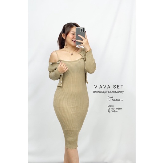 MDLV ~ Set Vava Rajut Dress Bodycon + Cardigan Knit Good Quality