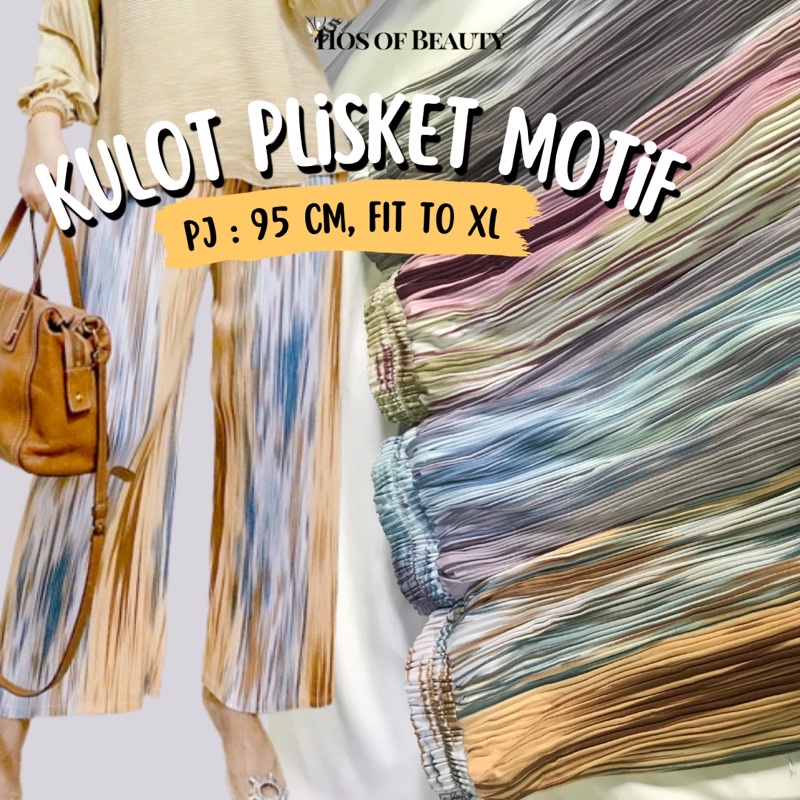 Kulot Plisket Lidi Motif Zig Zag Salur Daisy Bunga Flower Celana Panjang Santai Wanita Import Trendy