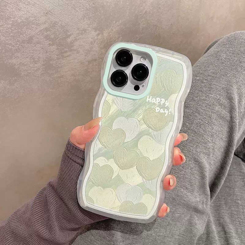 New Case Realme 10 C33 C30 C31 C35 C21Y C25Y C21 Realme C11 C25 C17 C15 C12 C3 C2 Realme 8i 7i 5 5i 6i 7 Pro Hijau Lukisan Minyak Tepi Gelombang Cinta TPU Phone Case Cover DQ