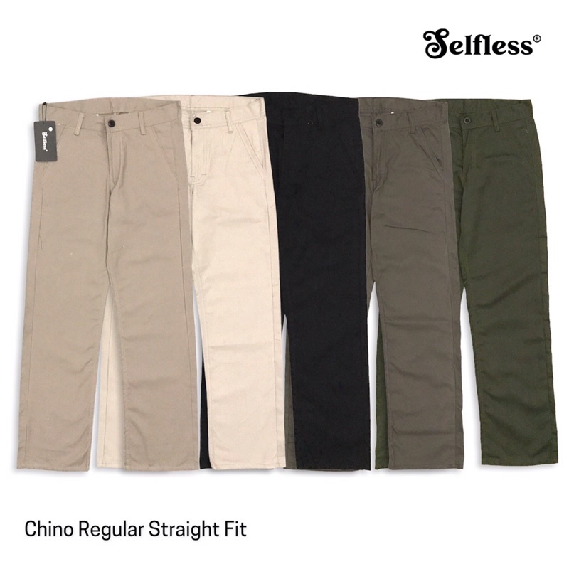 Selfless - Celana Chino Panjang Reguler Straight Loose Fit Standar Pria Fatigue Chino Work Pants Chinos Cinos Baggy Gober Komprang Kombor Panjang Pria Hitam Abu Hijau Army Mocca Cream