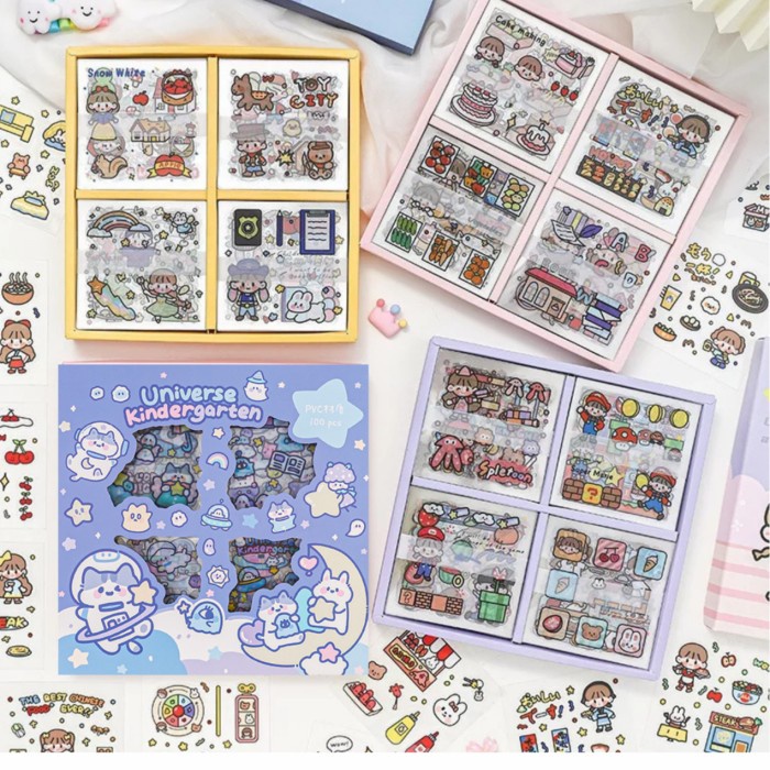 

ic] 100 lembar deco sticker box PVC cute gift kado