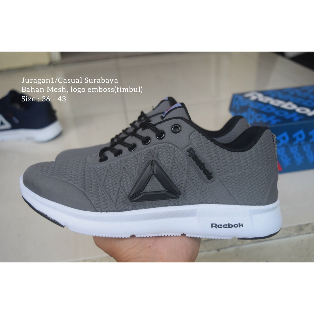 SEPATU SPORT RBK OLAHRAGA RUNNING GREY ABU BAHAN TERBAIK