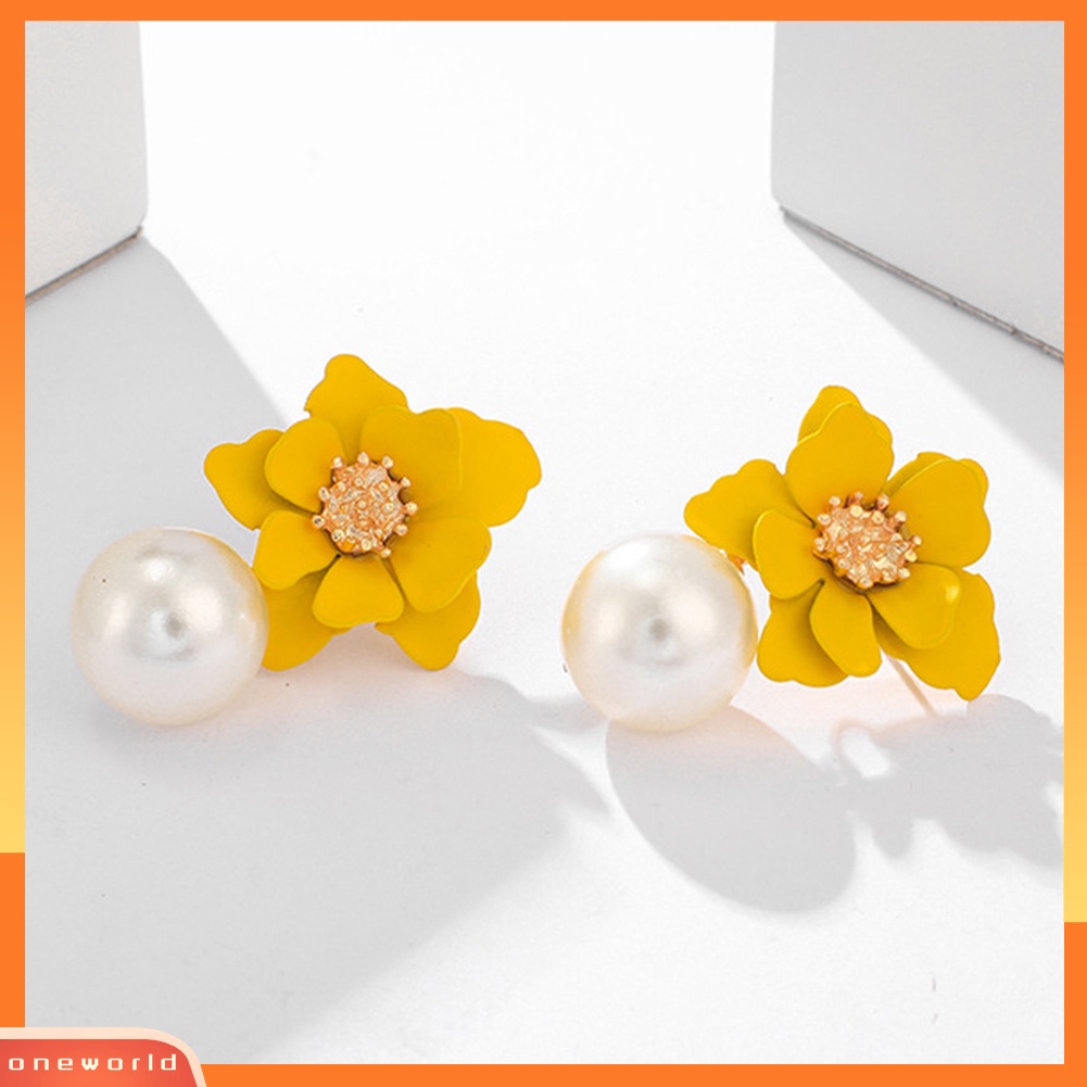 OW@ Women Fashion Flower Faux Pearl Pendant Ear Studs Party Earrings Jewelry Gift