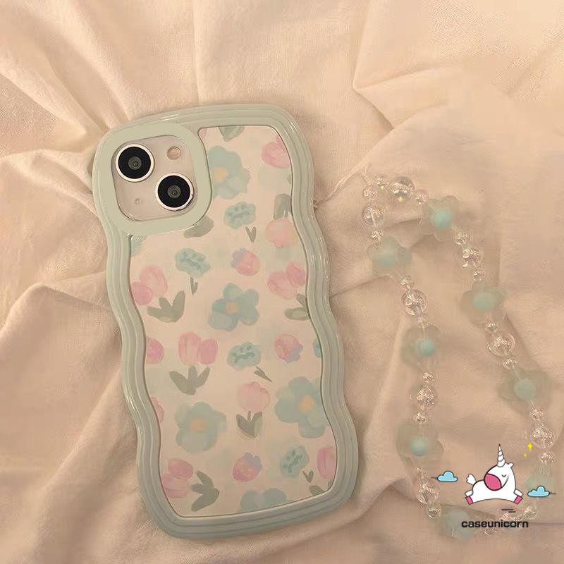 Casing Bunga Kompatibel Untuk iPhone 7Plus 8Plus XR 6s 6 7 8 Plus 14 11 12 13 Pro Max14 Plus X XS MAX SE 2020 Cat Air Fresh Blue Purple Flowers Soft TPU Wavy Edge Cover