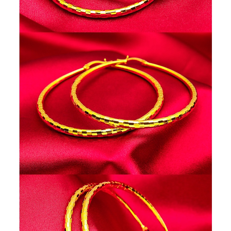 Goldkingdom Perhiasan Fashion Emas Asli Kadar 375 Bangkok Aksesoris Ready Stock Berlian Sederhana Berlebihan Emas Berlapis Coil Lingkaran Besar Anting Anting Wanita